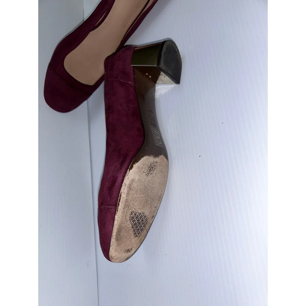 Tory Burch Gigi Burgundy Suede Gold Block Heel Round Toe Pumps Shoes Womens 9.5M